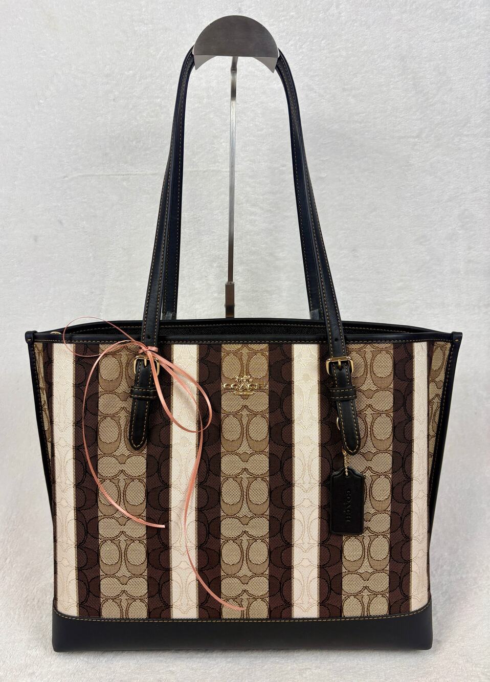 Coach NWT Mollie Tote, Signature Jacquard Textile, Brown/Khaki Leather Trim